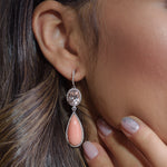 Pink Kunzite, Coral & Diamond Drop Earrings