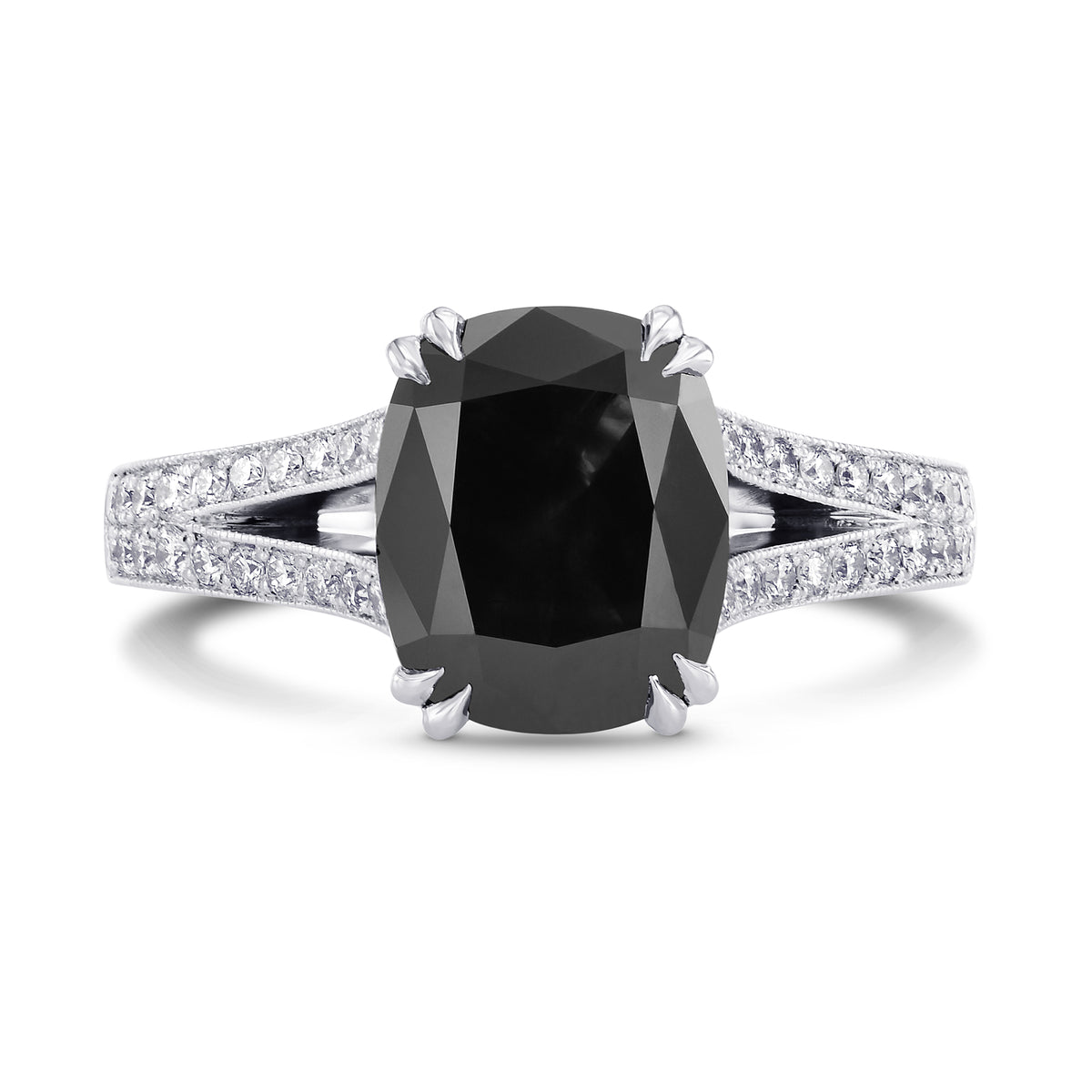 Natural Radiant Fancy Black Pave Diamond Ring 