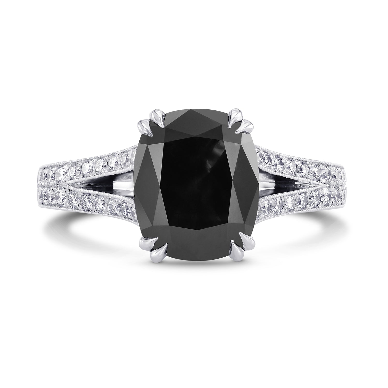 Natural Radiant Fancy Black Pave Diamond Ring 