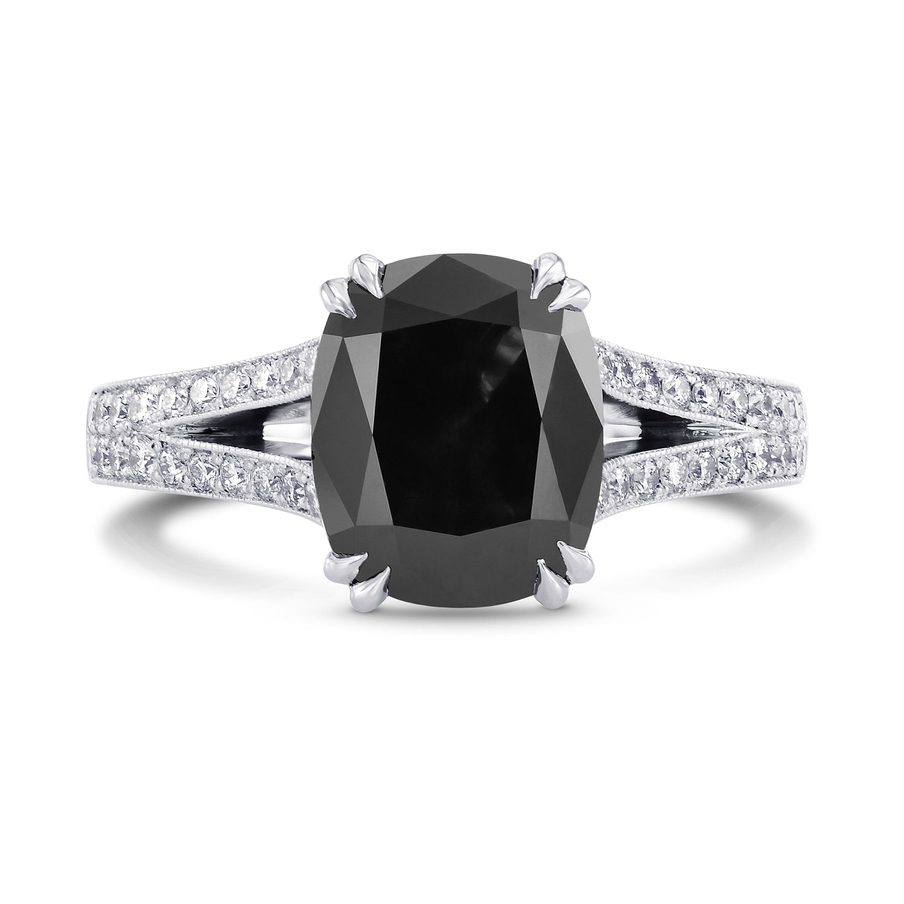 Natural Radiant Fancy Black Pave Diamond Ring 