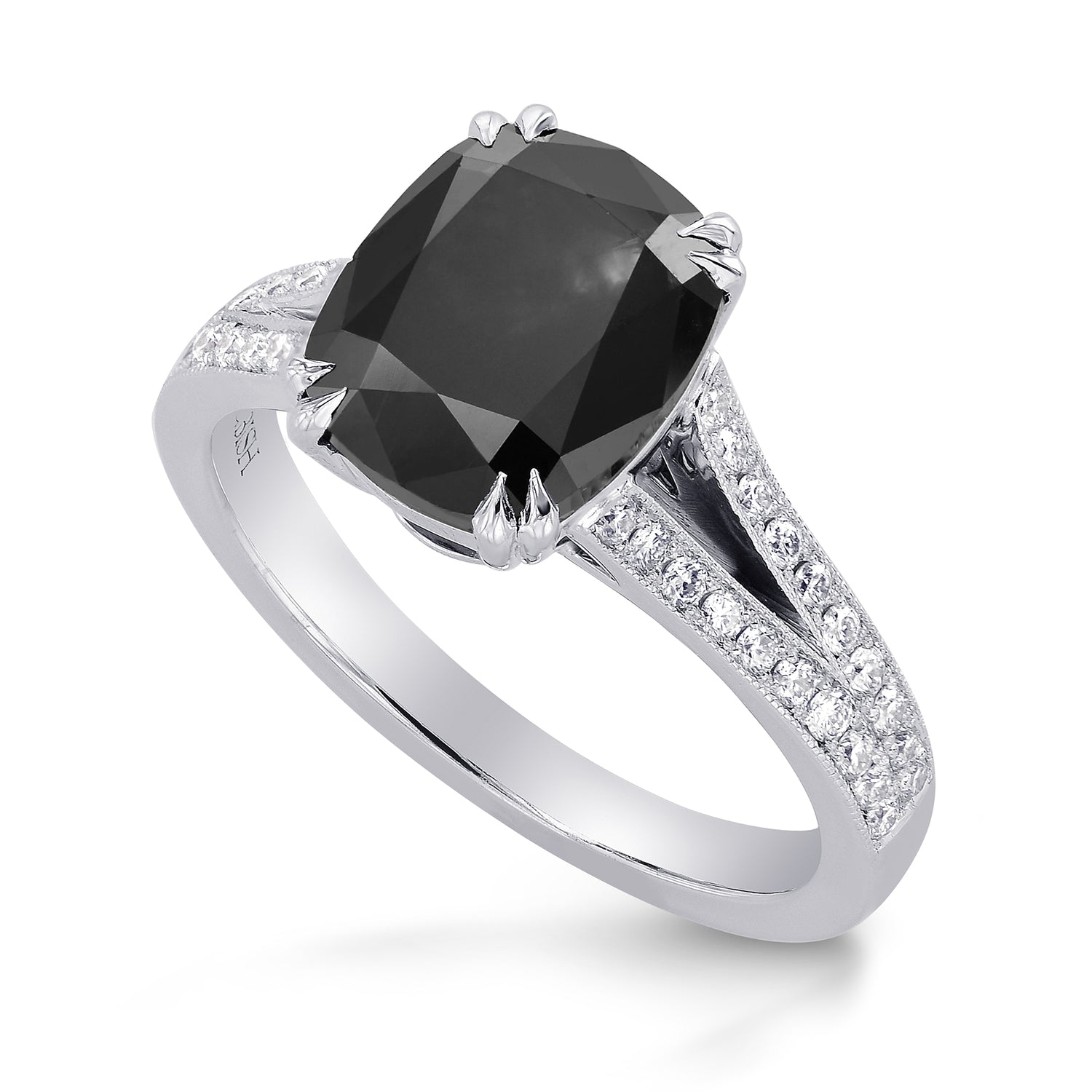 Natural Radiant Fancy Black Pave Diamond Ring 