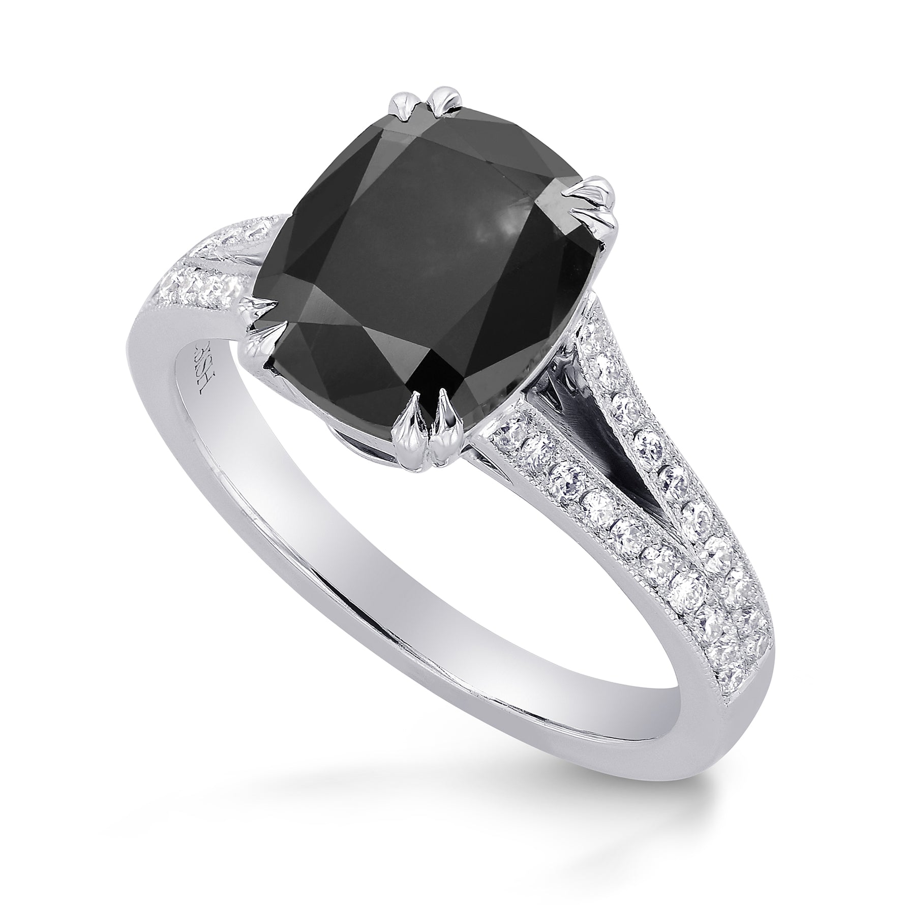 Natural Radiant Fancy Black Pave Diamond Ring 