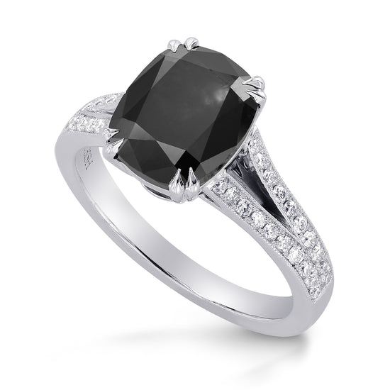 Natural Radiant Fancy Black Pave Diamond Ring 
