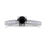 Black Diamond Solitaire Milgrain Side Stone Ring