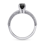 Black Diamond Solitaire Milgrain Side Stone Ring