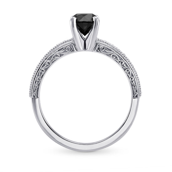 Black Diamond Solitaire Milgrain Side Stone Ring