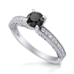 Black Diamond Solitaire Milgrain Side Stone Ring