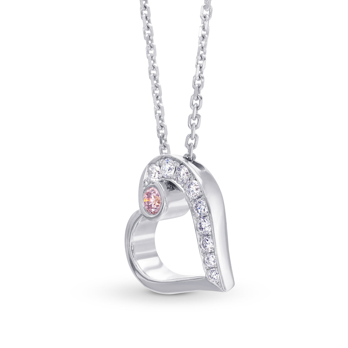 Pink and White Diamond Heart Pendant