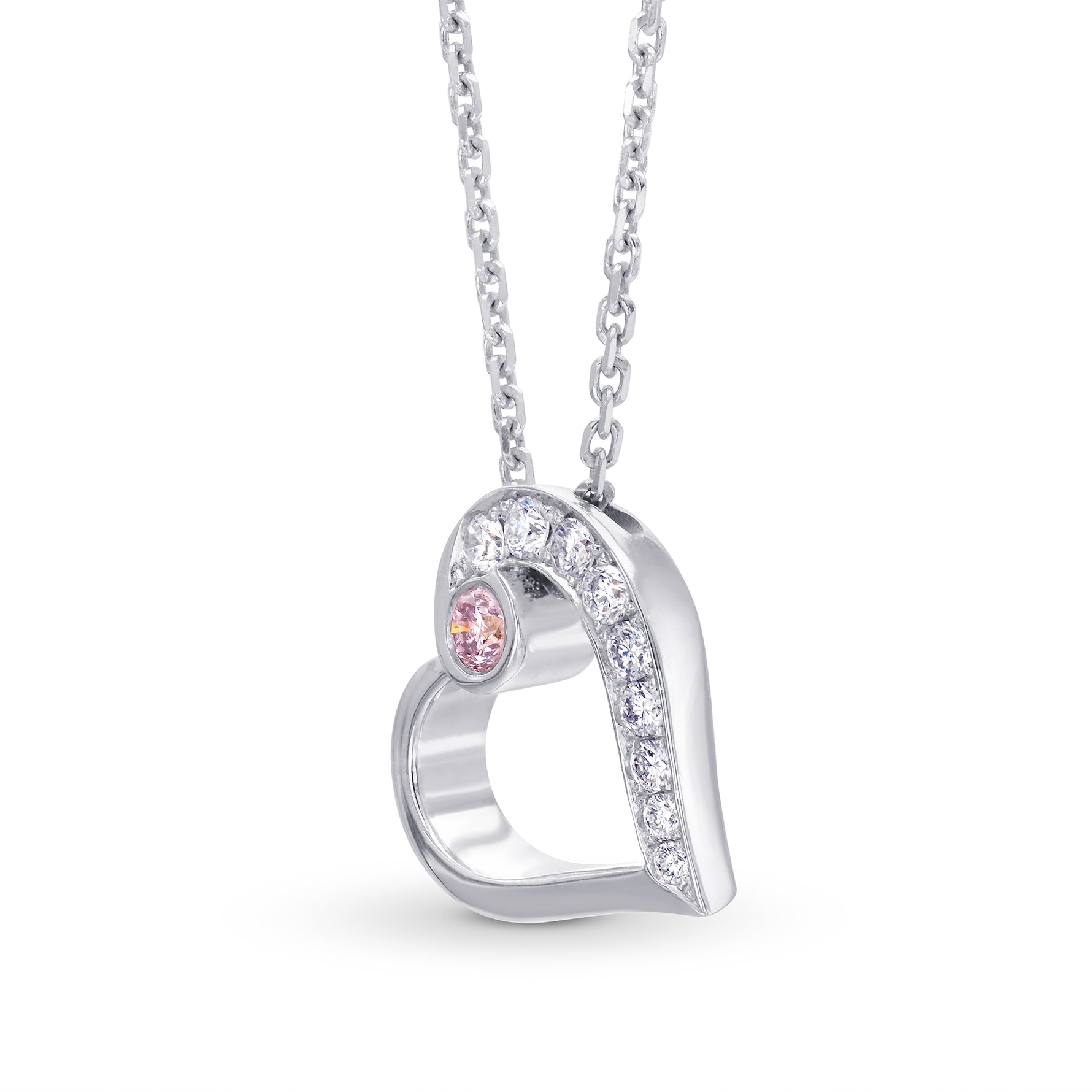 Pink and White Diamond Heart Pendant