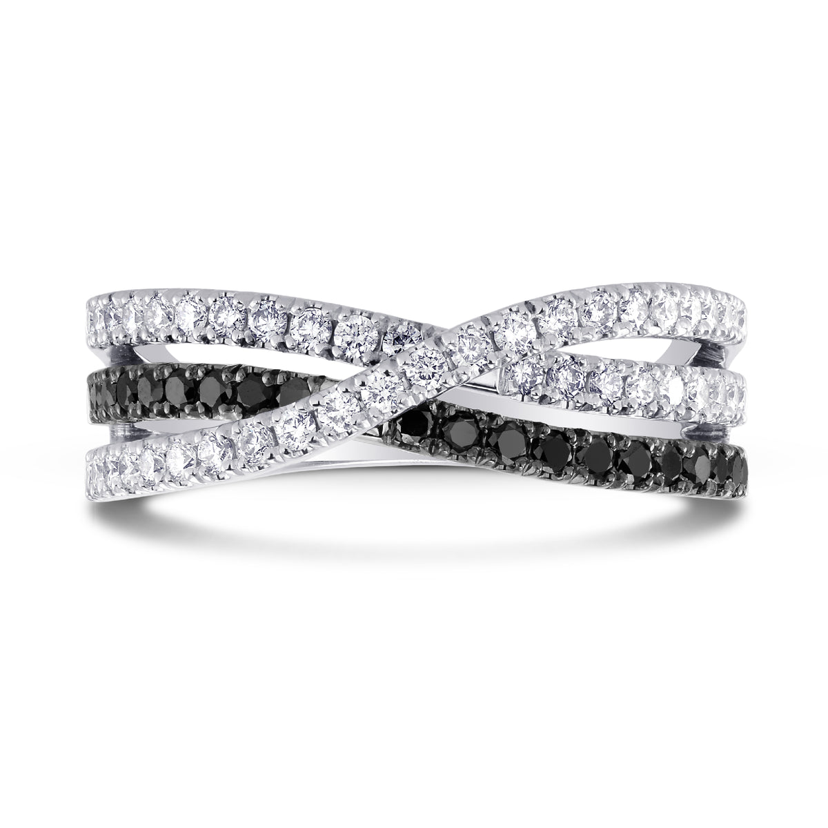 Black Diamond Cross-Over Pave Band Ring