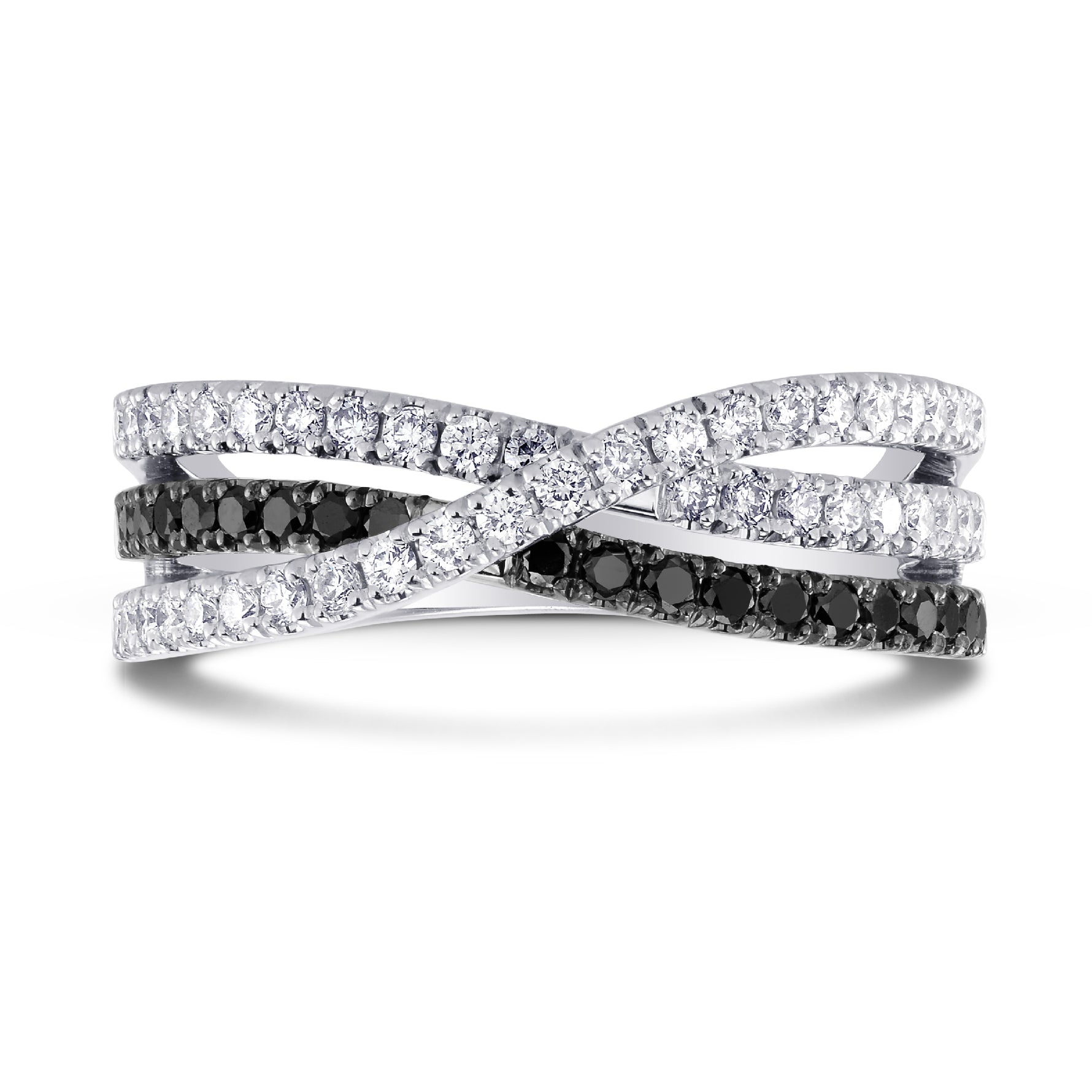 Black Diamond Cross-Over Pave Band Ring