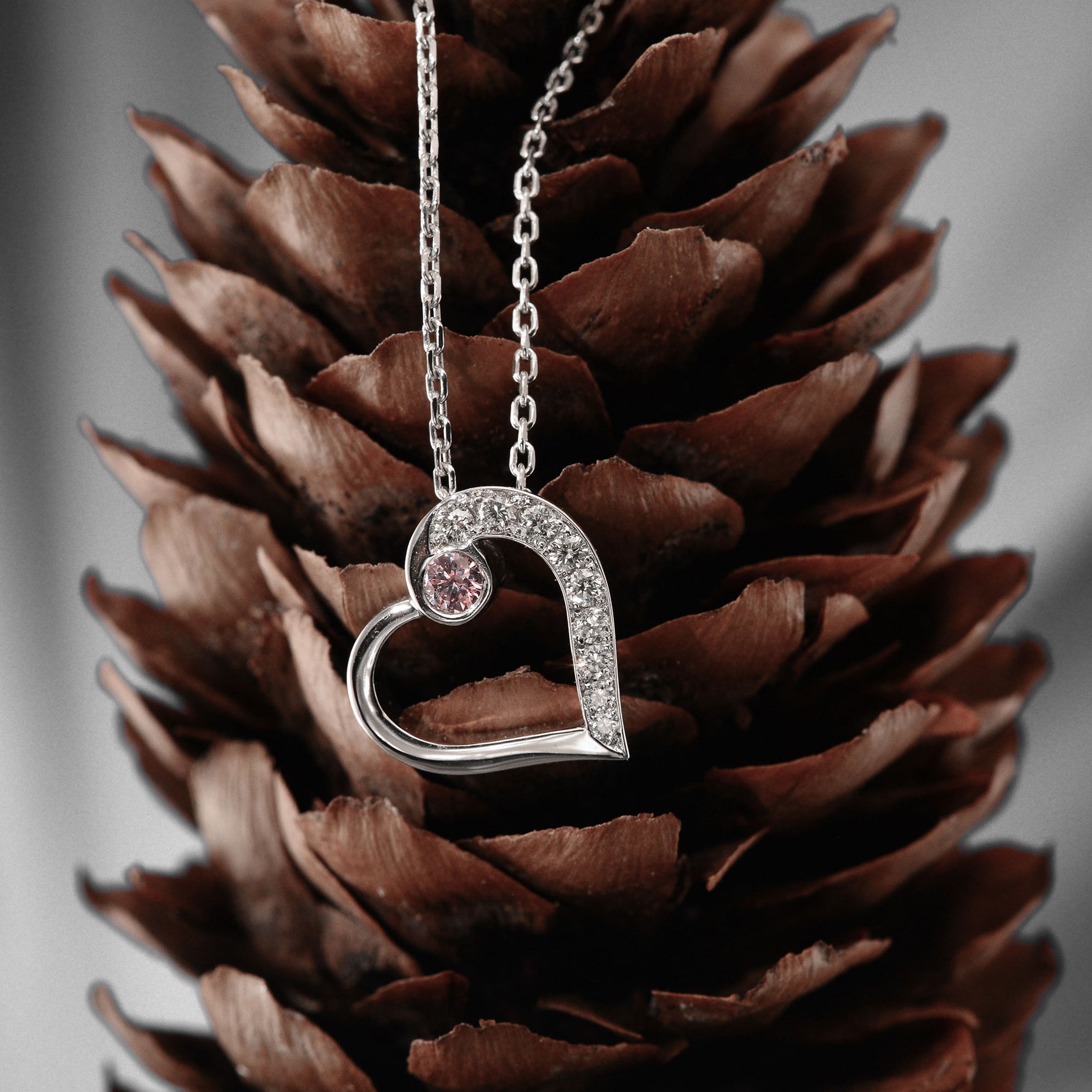 Pink and White Diamond Heart Pendant