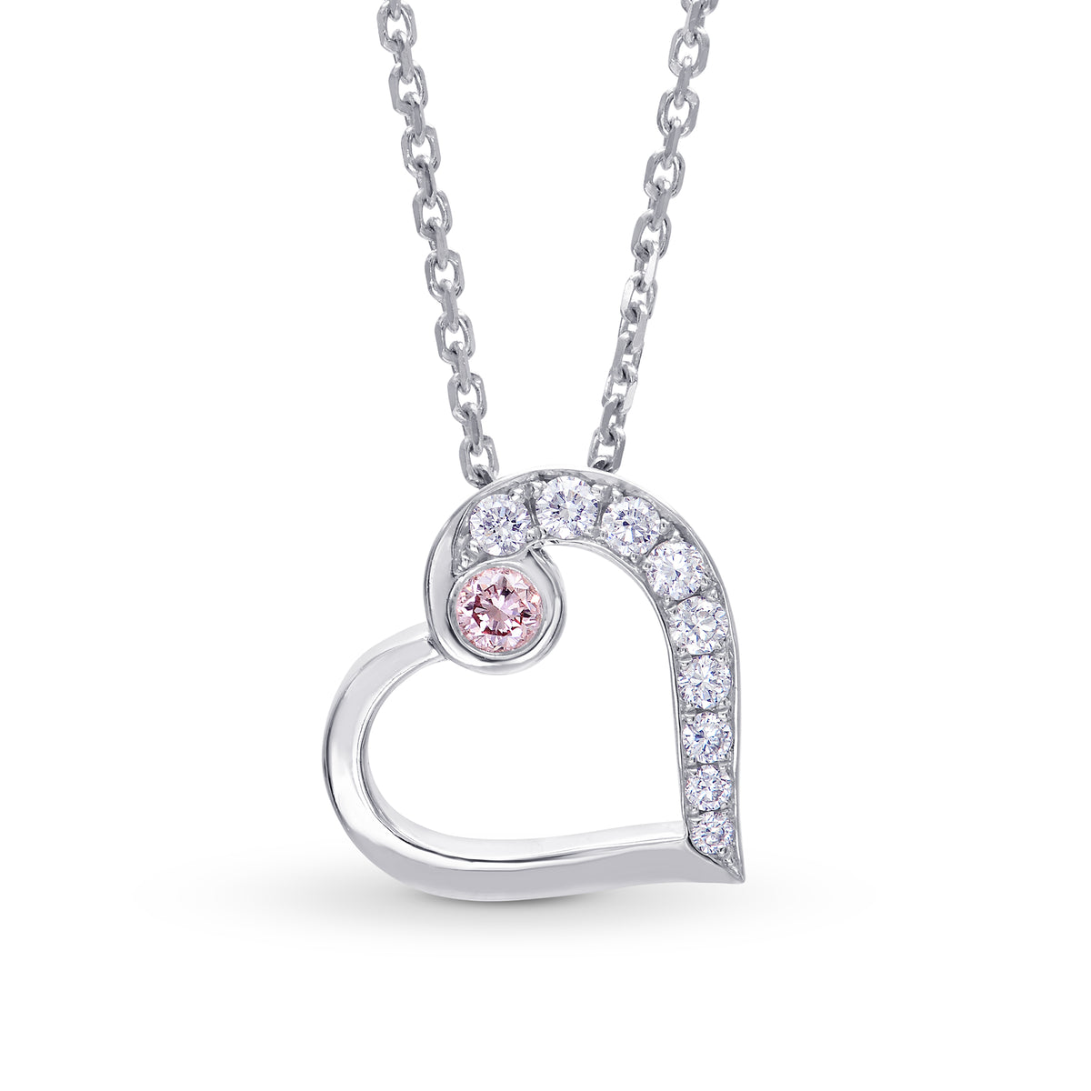 Pink and White Diamond Heart Pendant