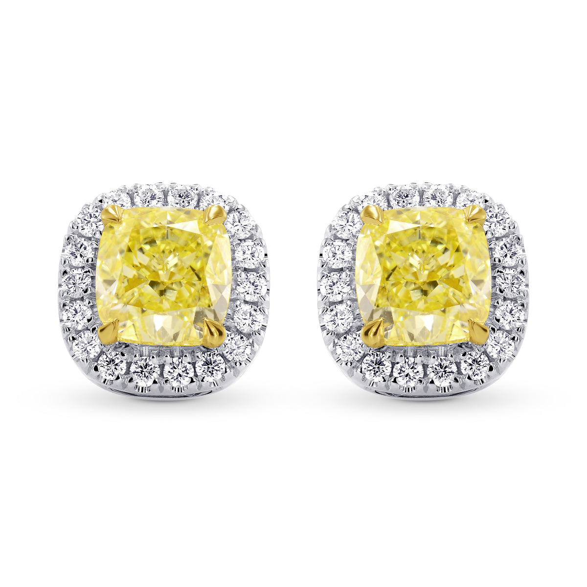 Fancy Yellow and White Diamonds Halo Earrings