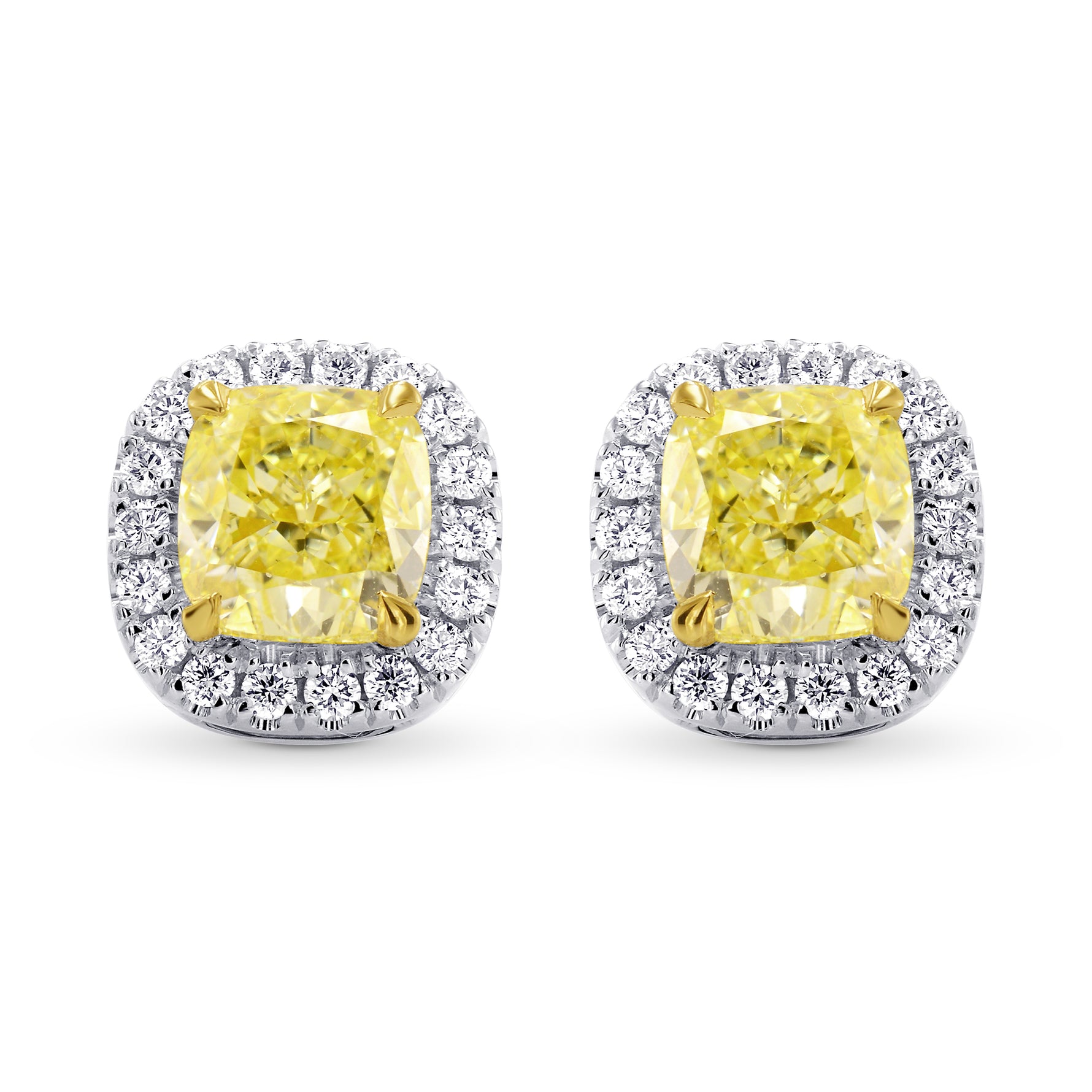 Fancy Yellow and White Diamonds Halo Earrings