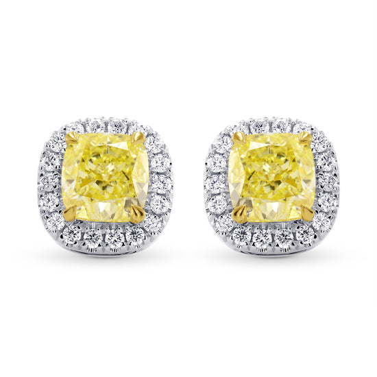 Fancy Yellow and White Diamonds Halo Earrings