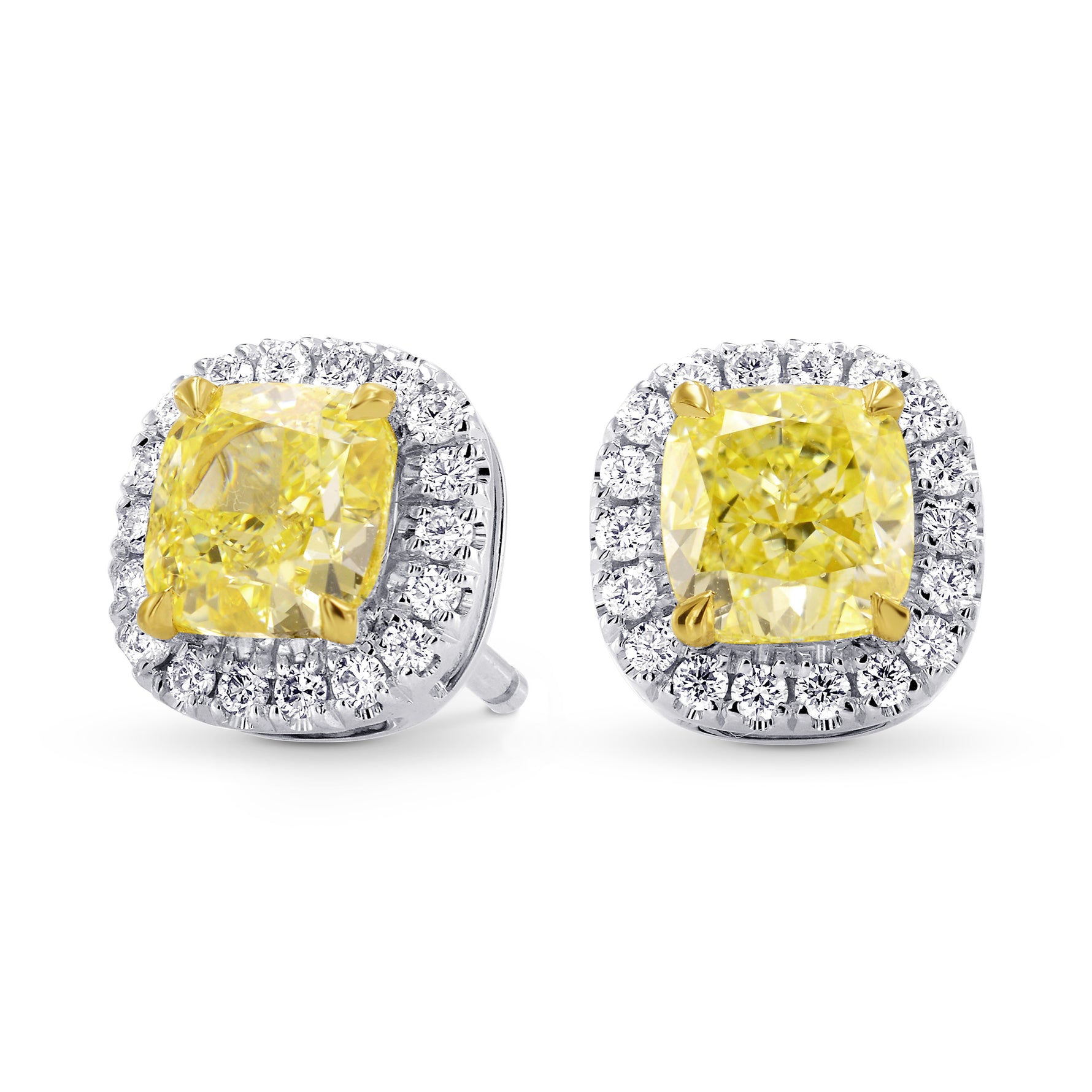 Fancy Yellow and White Diamonds Halo Earrings
