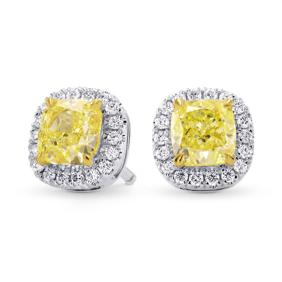 Fancy Yellow and White Diamonds Halo Earrings