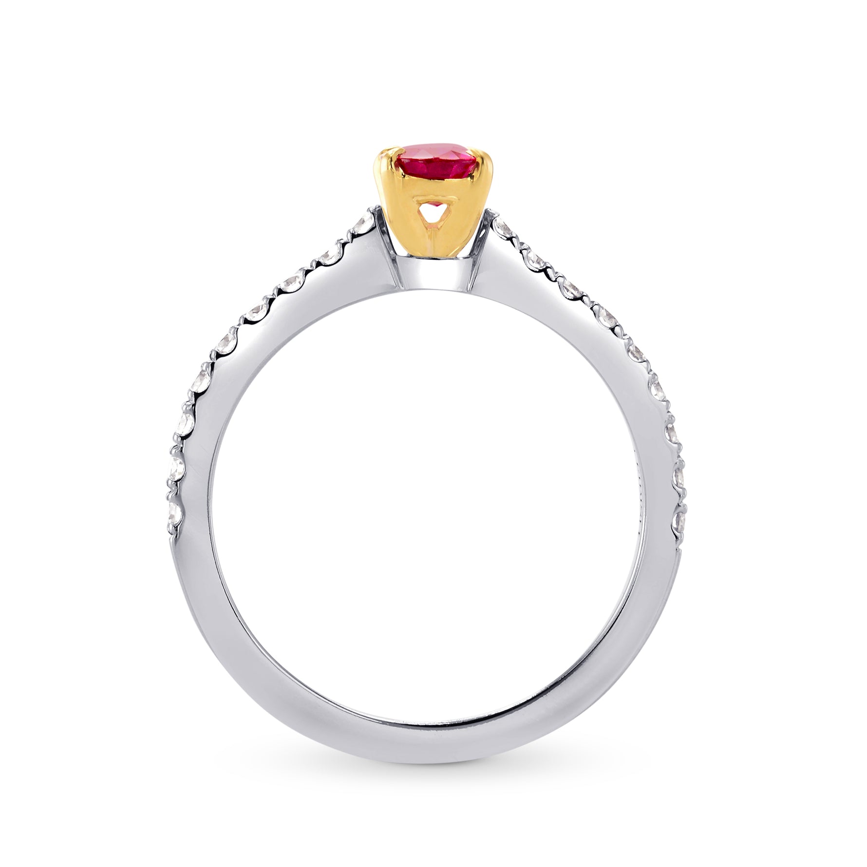 Oval Red Ruby & Diamond Side stone Ring