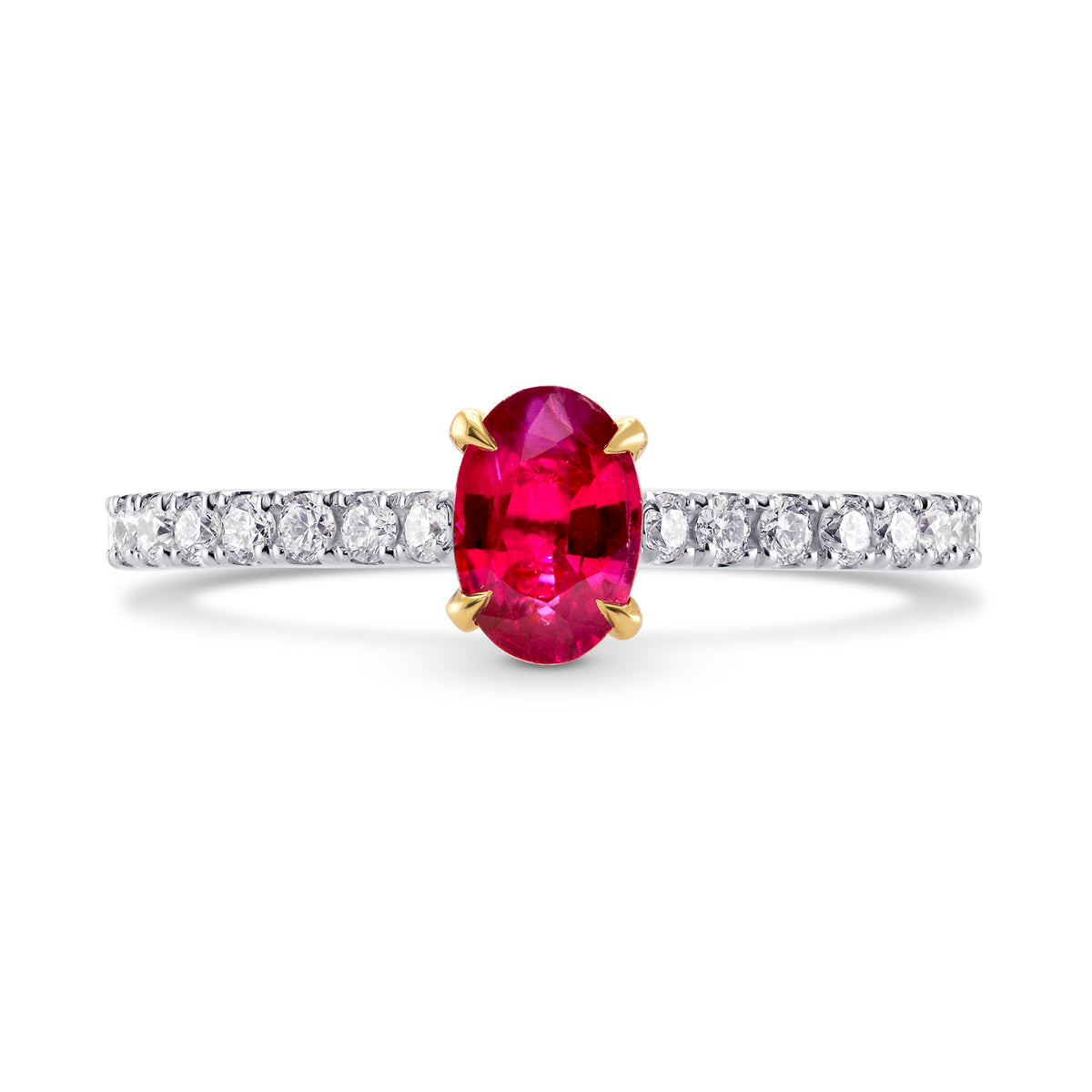 Oval Red Ruby & Diamond Side stone Ring