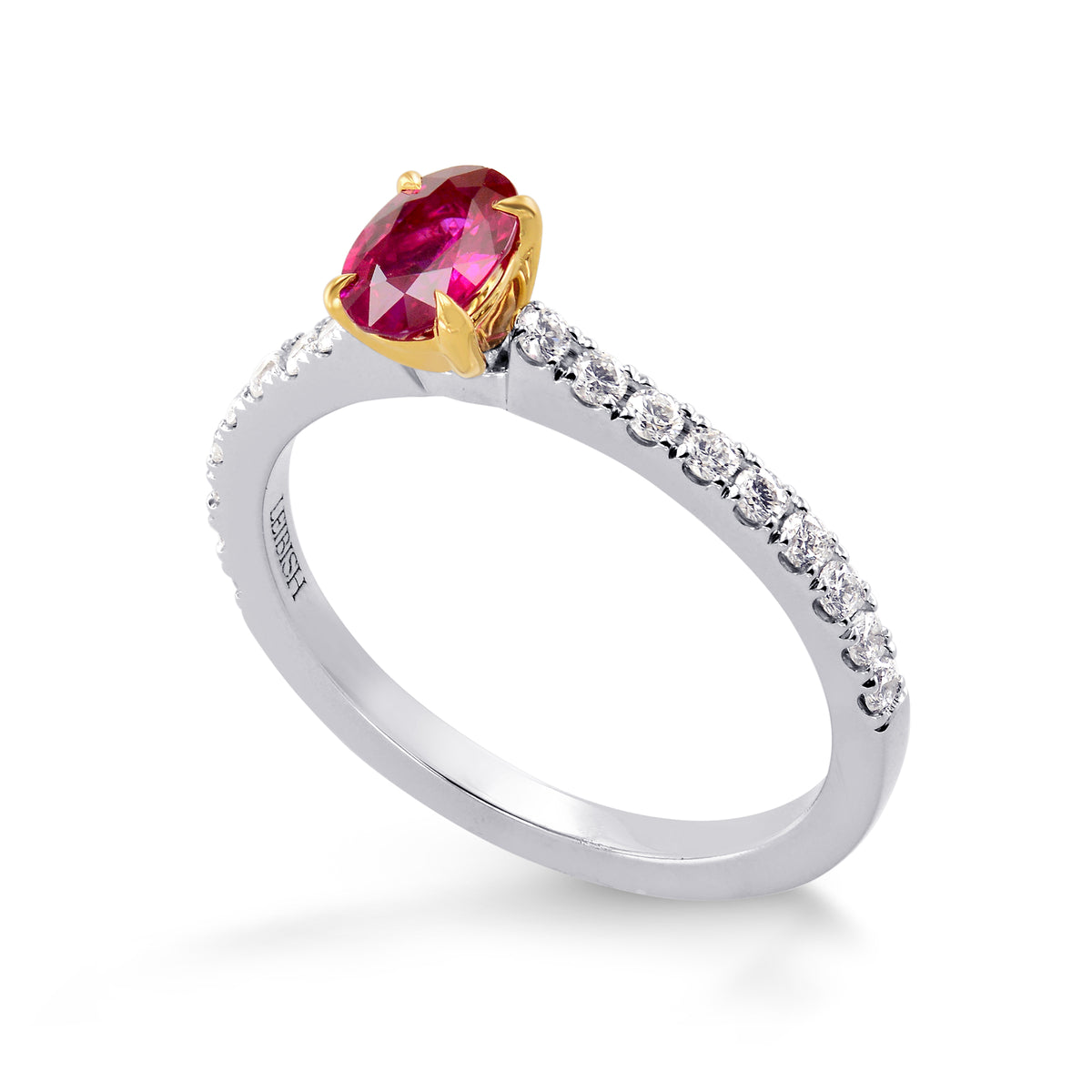 Oval Red Ruby & Diamond Side stone Ring