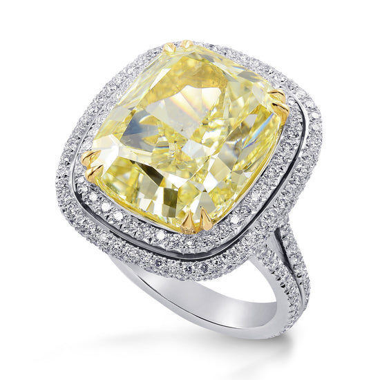 Extraordinary Fancy Yellow Cushion Diamond Double Halo Ring