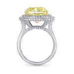 Extraordinary Fancy Yellow Cushion Diamond Double Halo Ring