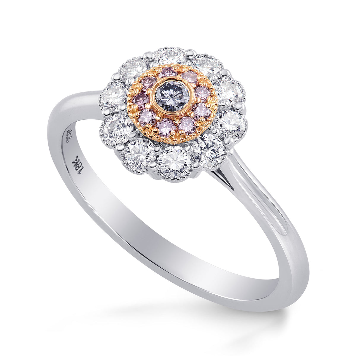 Bluish Gray & Pink Diamond Floral Halo Ring