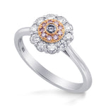 Bluish Gray & Pink Diamond Floral Halo Ring