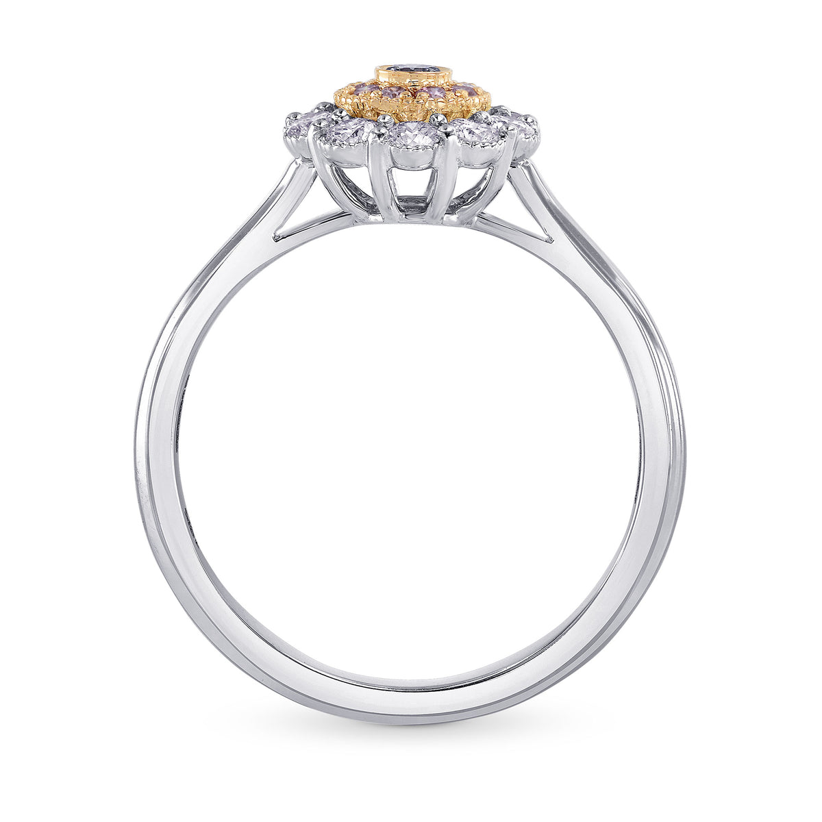 Bluish Gray & Pink Diamond Floral Halo Ring