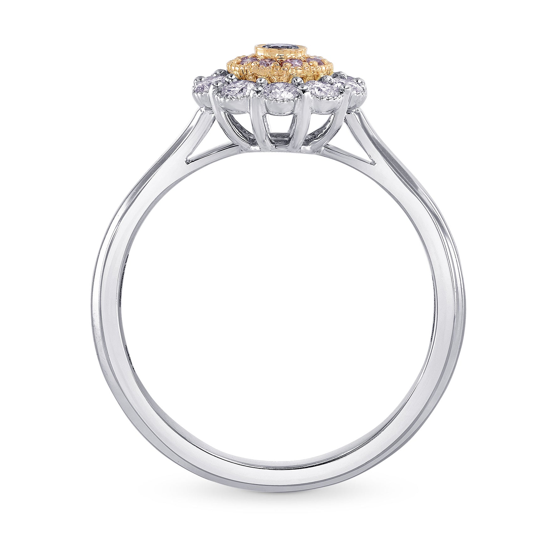 Bluish Gray & Pink Diamond Floral Halo Ring