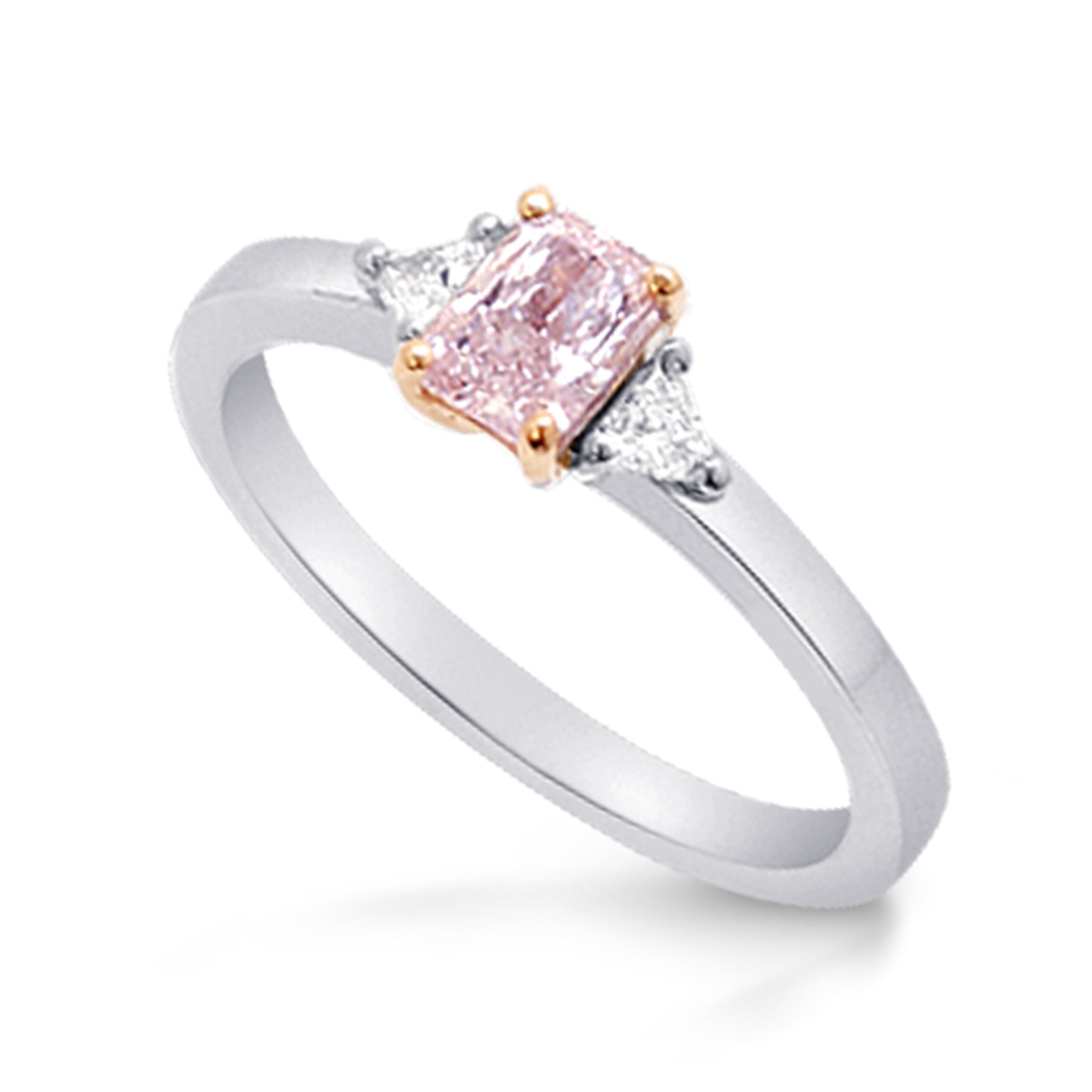 Light Pink Radiant Diamond 3 Stone Ring