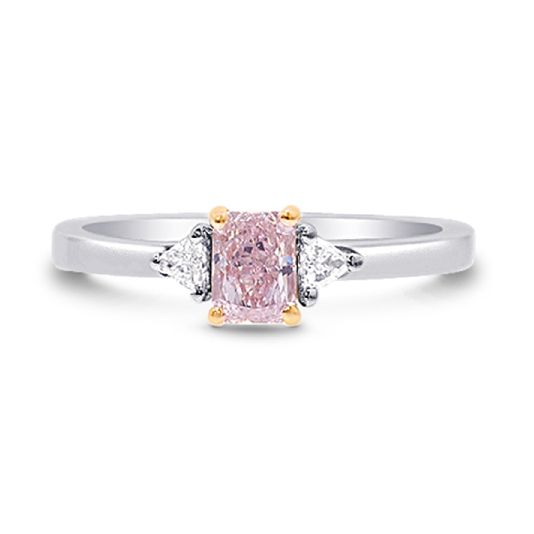Light Pink Radiant Diamond 3 Stone Ring