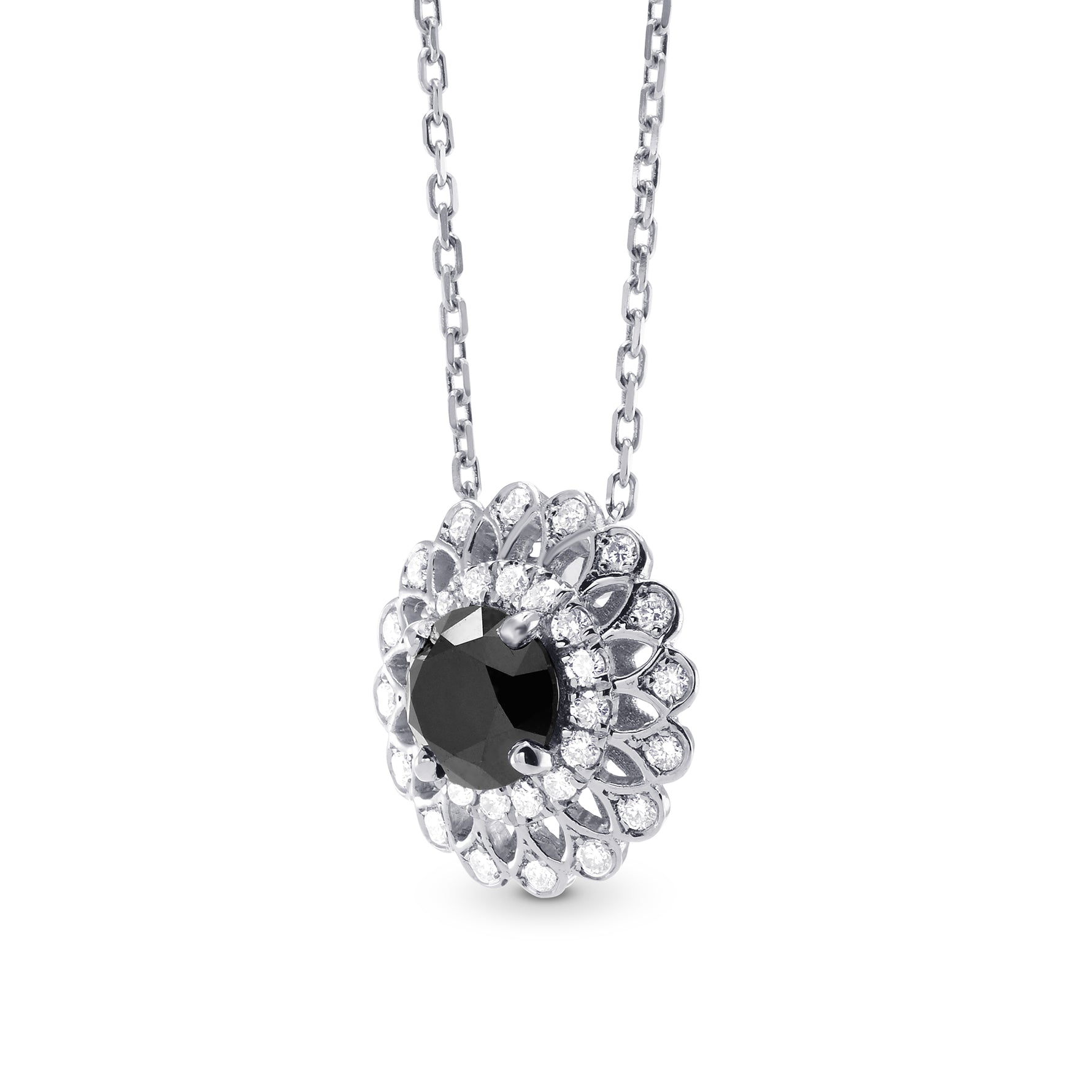 Black Diamond Filigree Floral Halo Pendant