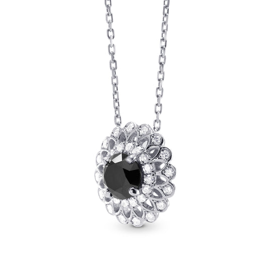 Black Diamond Filigree Floral Halo Pendant