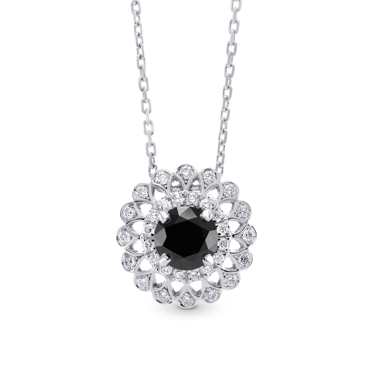 Black Diamond Filigree Floral Halo Pendant