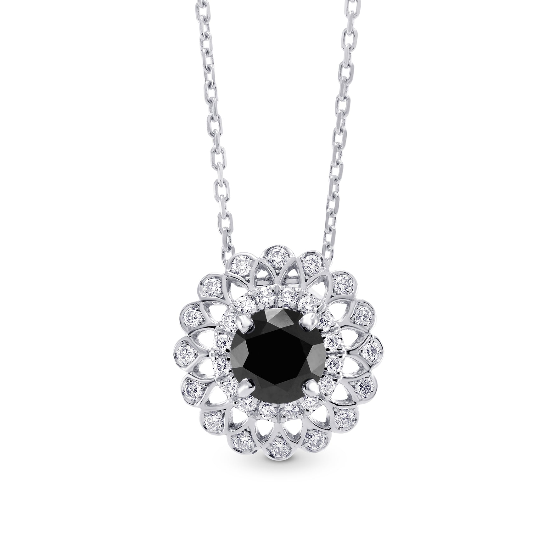 Black Diamond Filigree Floral Halo Pendant