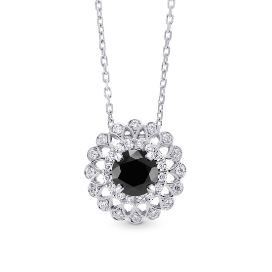 Black Diamond Filigree Floral Halo Pendant