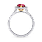 Unheated Pear Ruby and Diamond Halo Ring