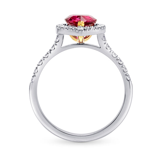 Unheated Pear Ruby and Diamond Halo Ring