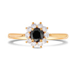 Black Diamond Floral Halo Ring