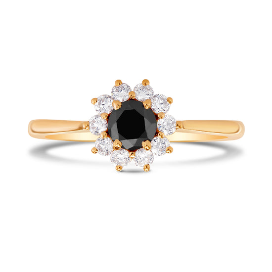 Black Diamond Floral Halo Ring