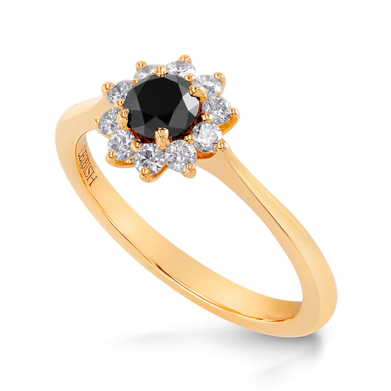 Black Diamond Floral Halo Ring