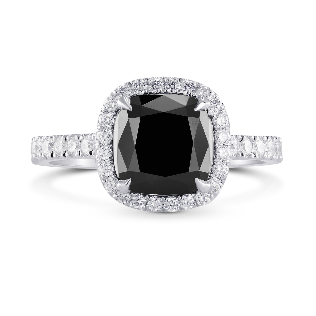 Fancy Black Cushion Diamond Halo Ring