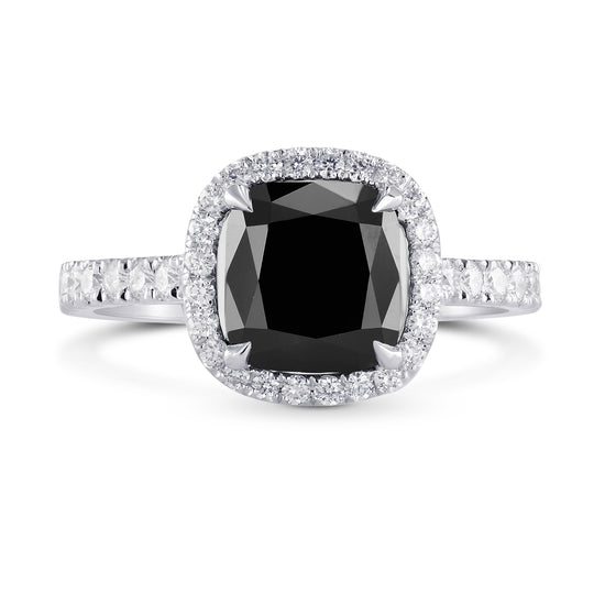 Fancy Black Cushion Diamond Halo Ring