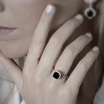 Fancy Black Cushion Diamond Halo Ring