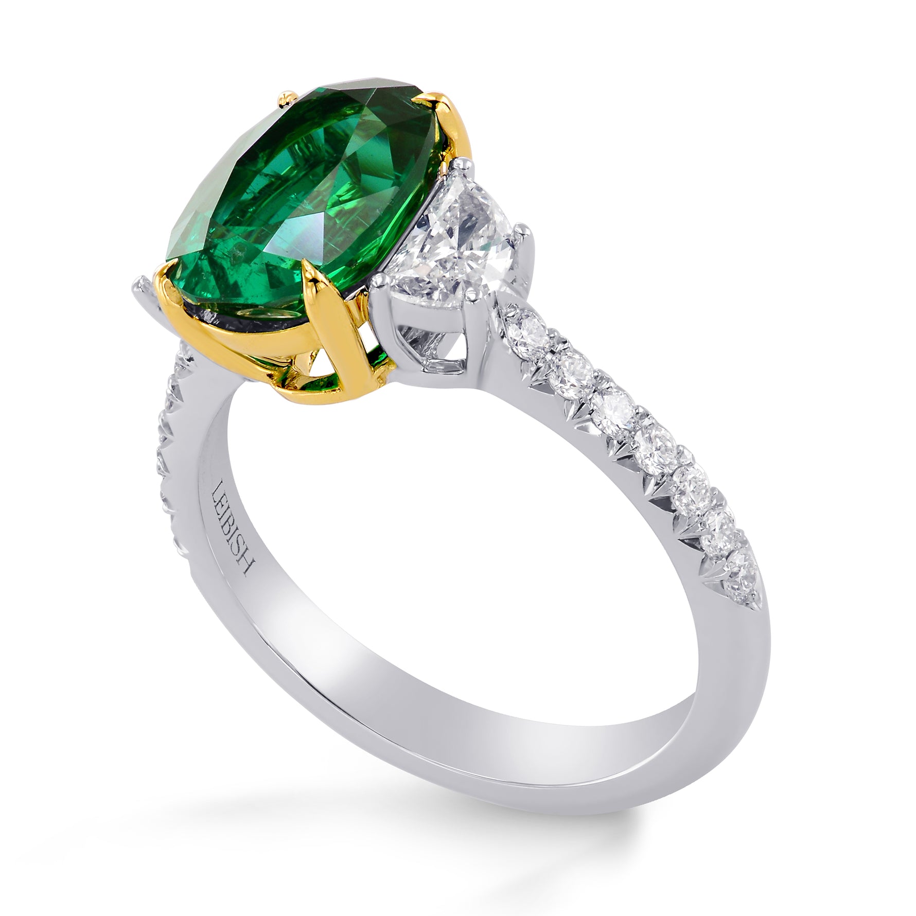 Oval Emerald & Half-moon Diamond Ring