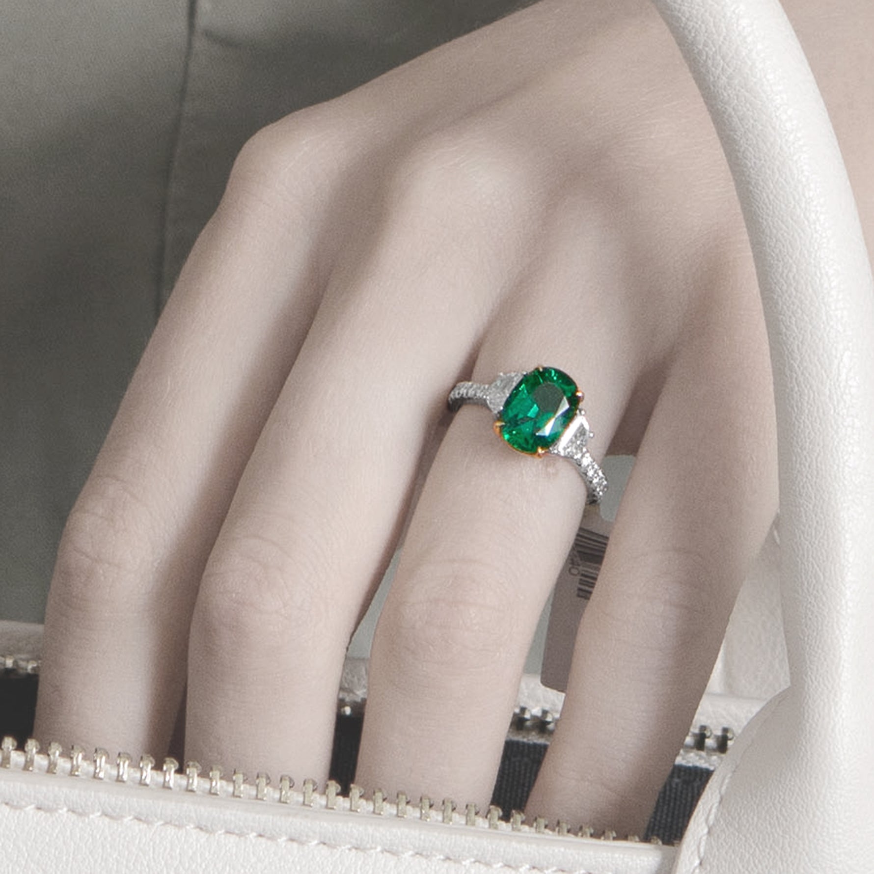 Oval Emerald & Half-moon Diamond Ring
