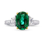 Oval Emerald & Half-moon Diamond Ring