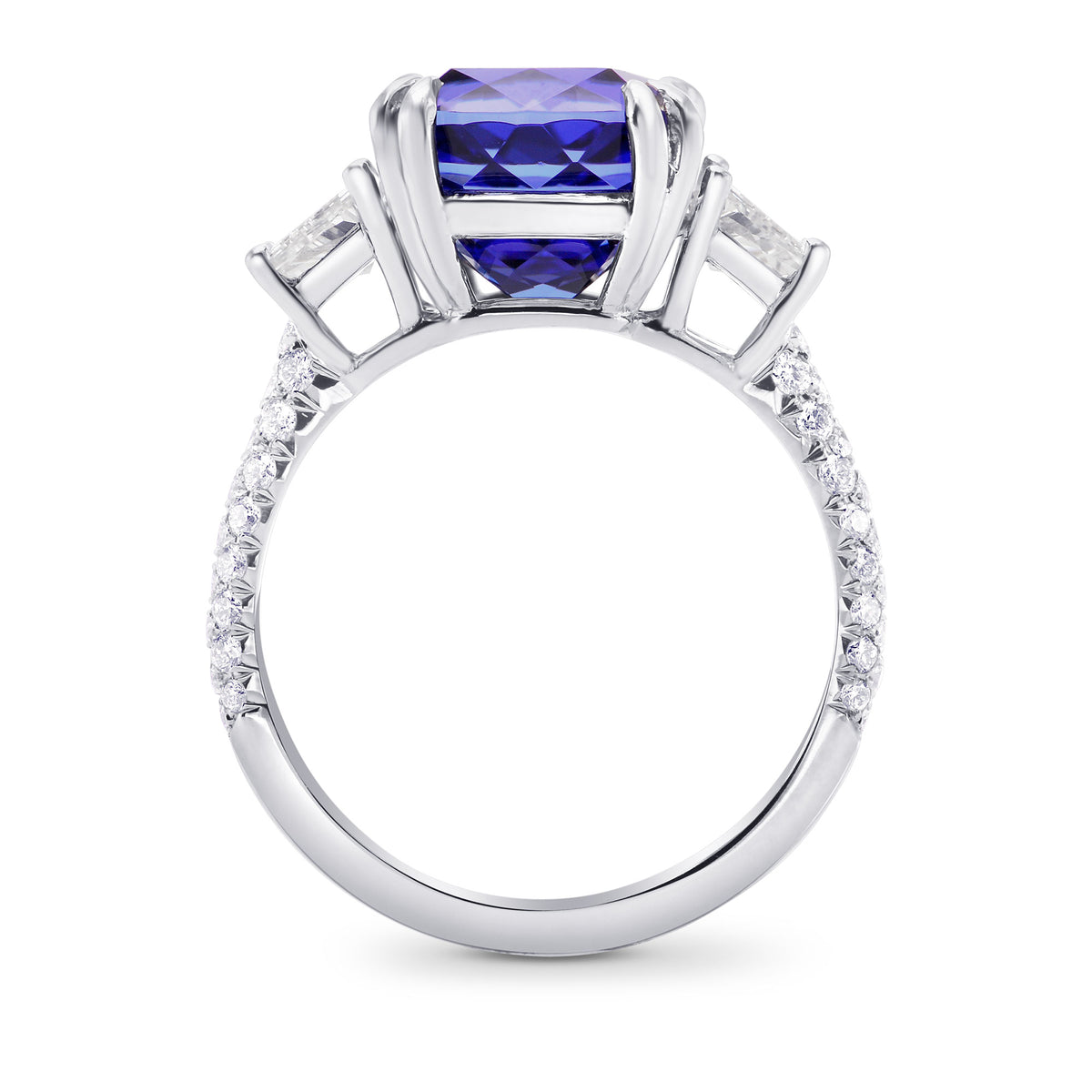Tanzanite Cushion & Trapezoid Diamond Ring